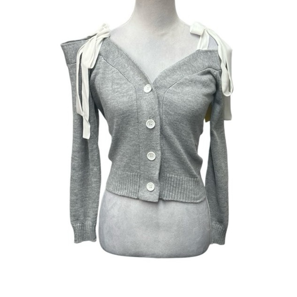 Haute Rogue Grey Button Up Sweater w/ Tie Up Shoulders (NWT) Size: Medium